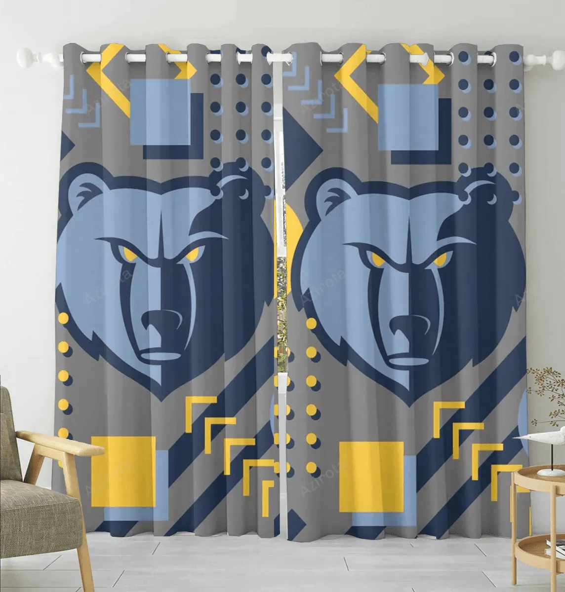 Memphis Grizzlies Emblem Shape Blackout Window Curtain 2 Panels For Living Room Bed Room Gift For Fan