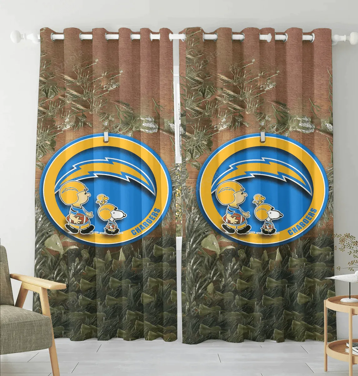 Los Angeles Chargers Peanuts Charlie Brown Snoopy v50 Blackout Window Curtain 2 Panels For Living Room Bed Room Gift For Fan