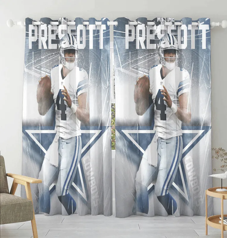 Dallas Cowboys My Time PreScott Blackout Window Curtain 2 Panels For Living Room Bed Room Gift For Fan