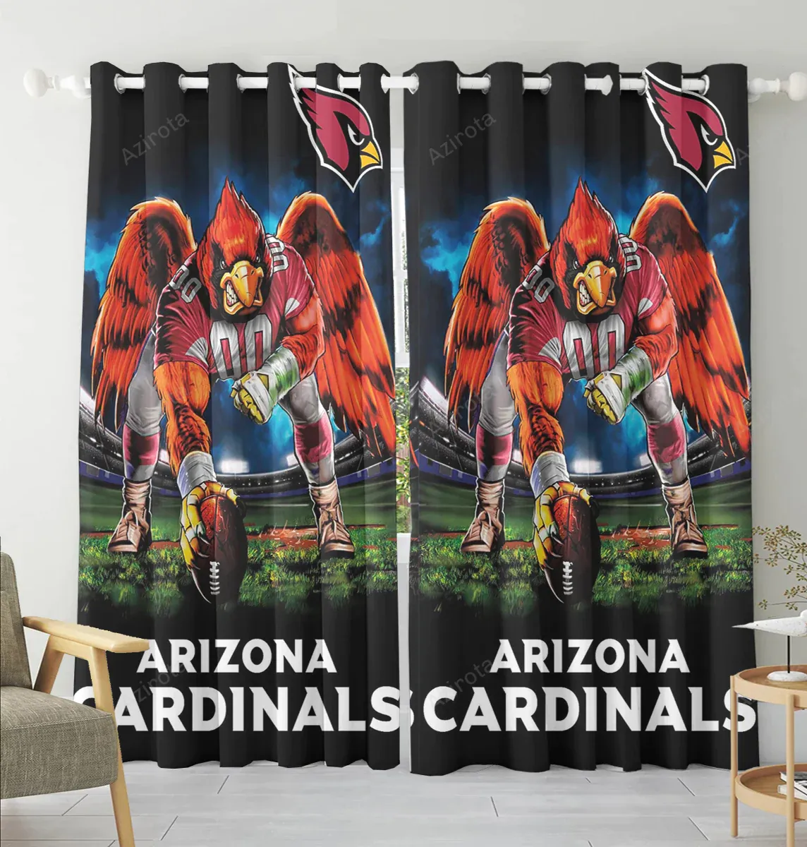 Arizona Cardinals Mascot Blackout Window Curtain 2 Panels For Living Room Bed Room Gift For Fan