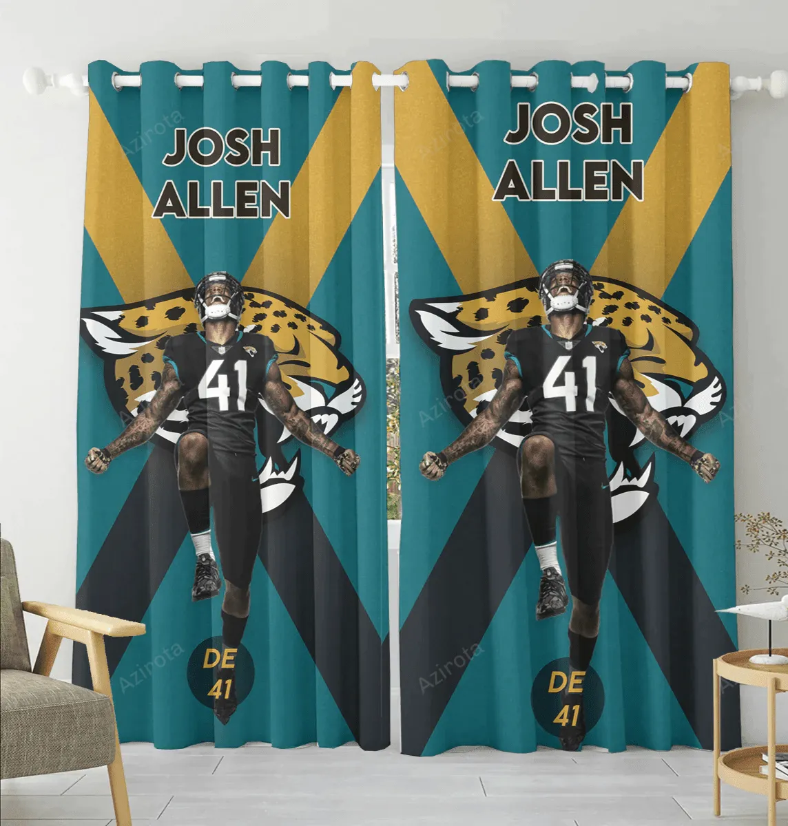 Jacksonville Jaguars Josh Allen 41 Blackout Window Curtain 2 Panels For Living Room Bed Room Gift For Fan