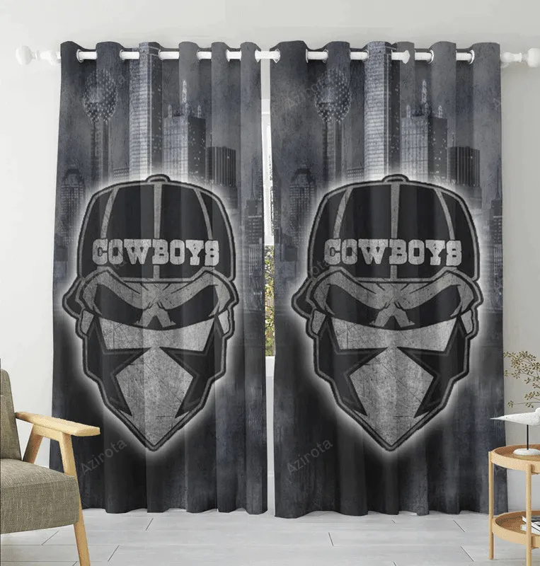 Dallas Cowboys Skull Wearing Mask City Blackout Window Curtain 2 Panels For Living Room Bed Room Gift For Fan