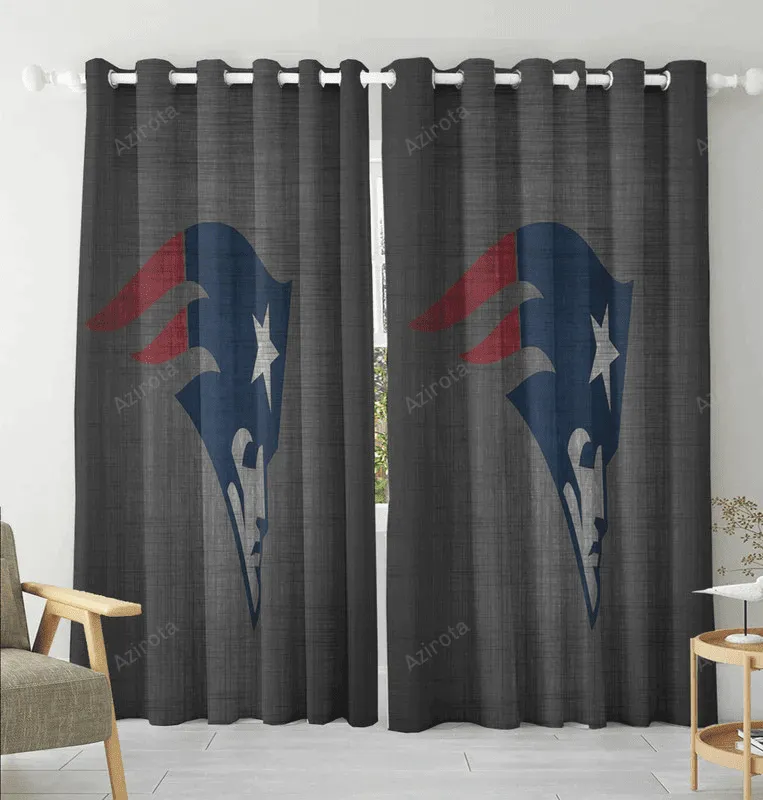 New England Patriots Gray Blackout Window Curtain 2 Panels For Living Room Bed Room Gift For Fan