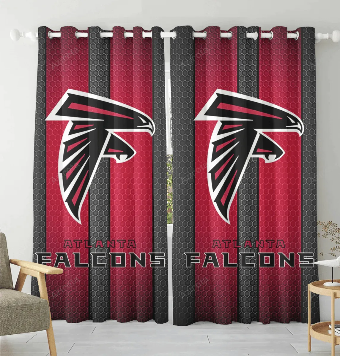 Atlanta Falcons Metal4 Blackout Window Curtain 2 Panels For Living Room Bed Room Gift For Fan