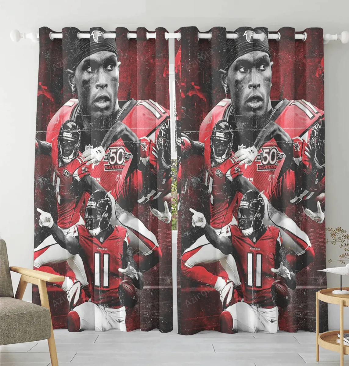 Atlanta Falcons Julio Jones 11 v3 Blackout Window Curtain 2 Panels For Living Room Bed Room Gift For Fan