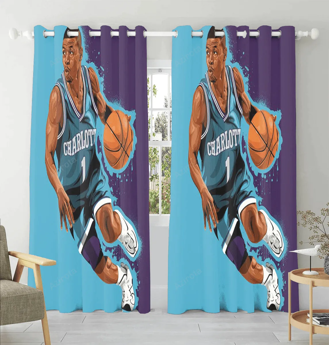 Charlotte Hornets Larry Johnson4 Window Curtain