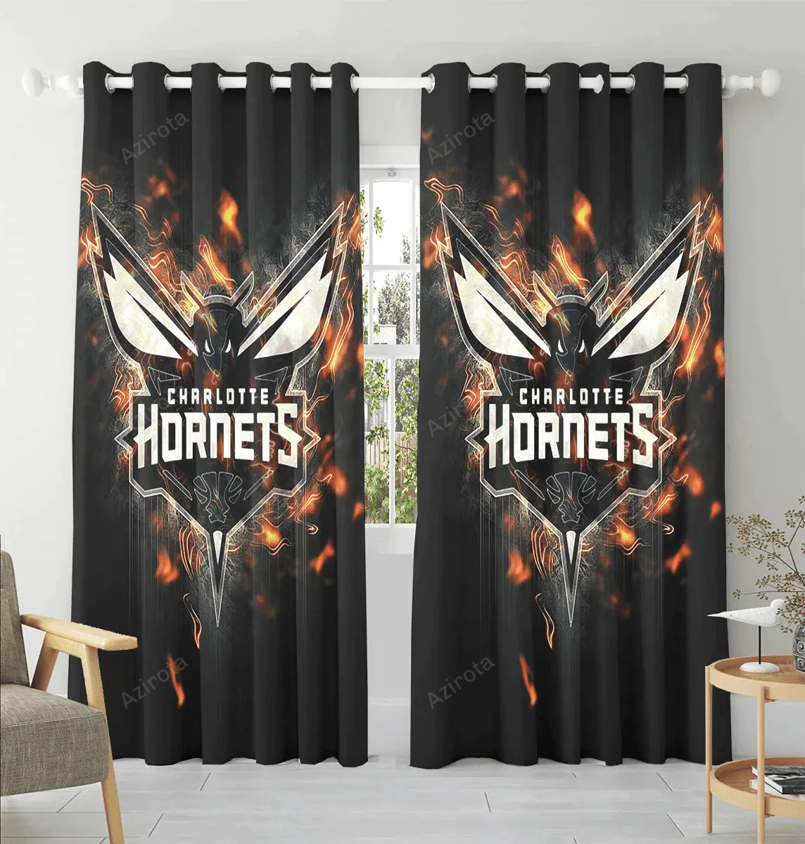 Charlotte Hornets Logo Fire Window Curtain