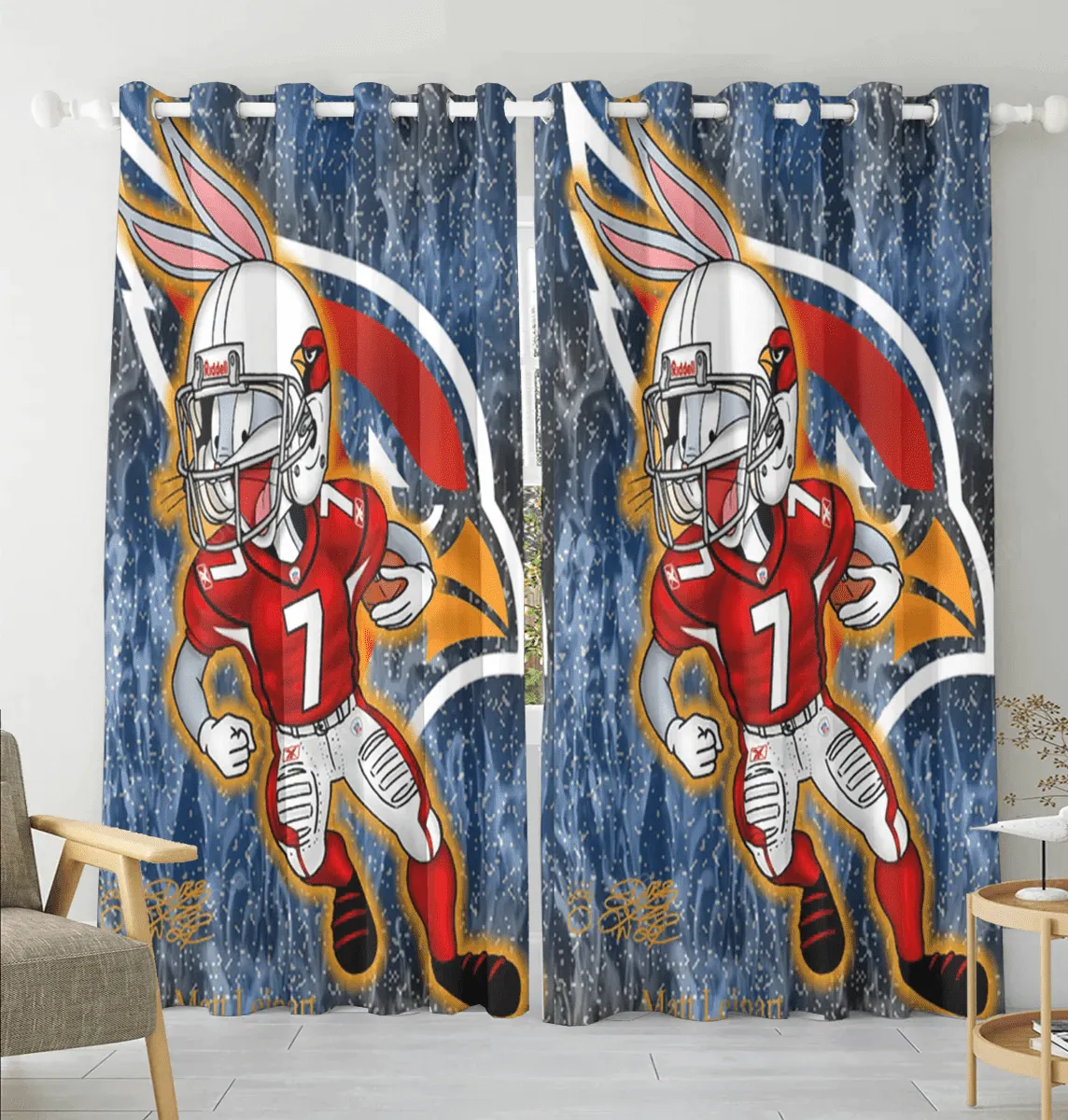 Arizona Cardinals Bugs Bunny Matt Leinart 7 Blackout Window Curtain 2 Panels For Living Room Bed Room Gift For Fan