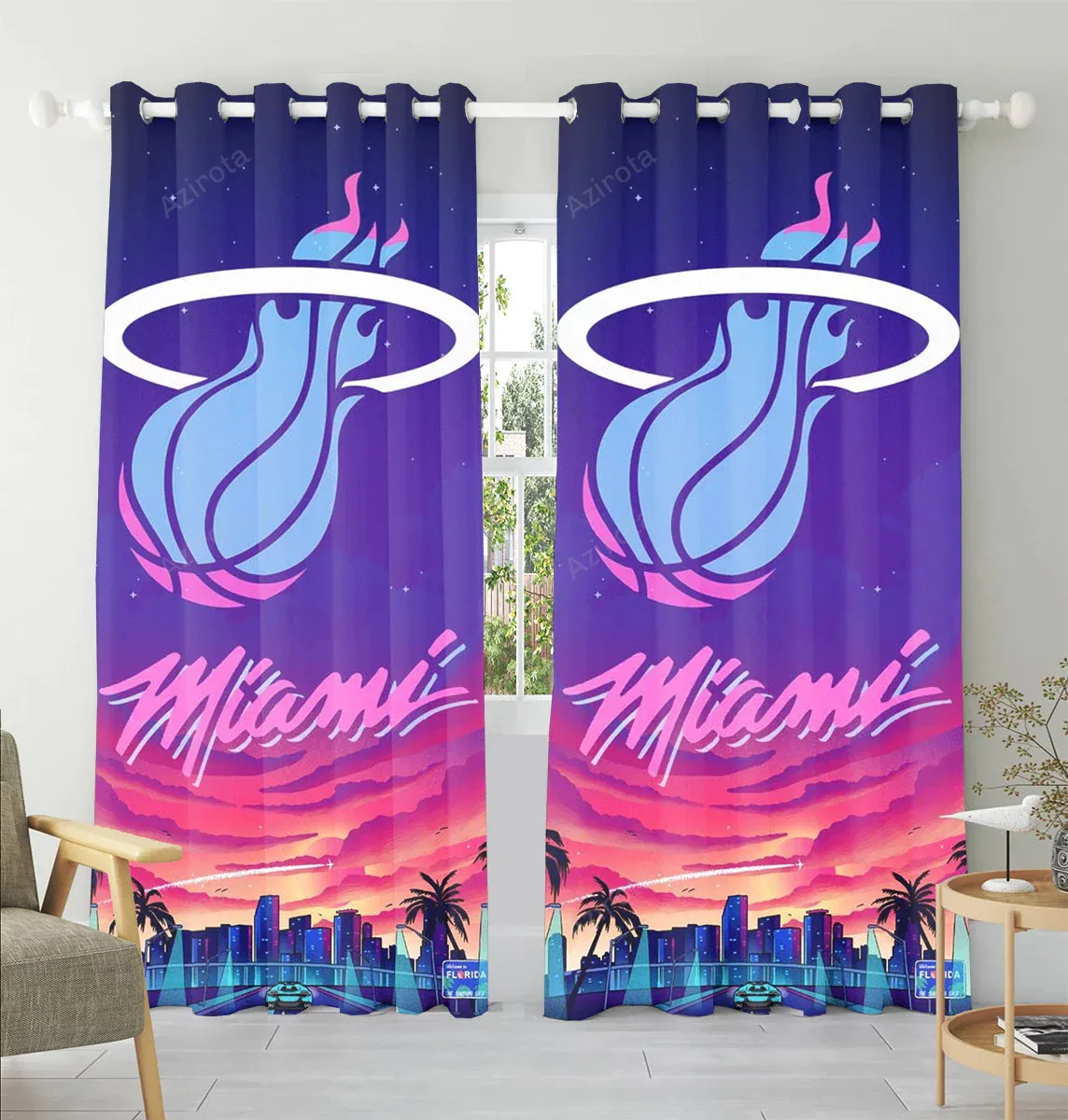 Miami Heat Logo City Purple Pink Window Curtain