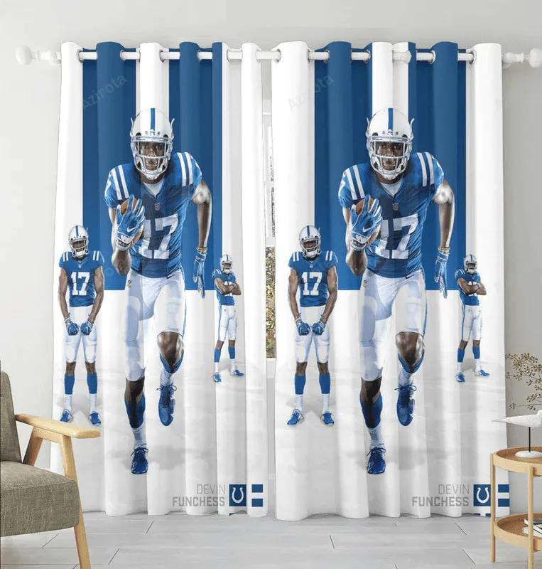 Indianapolis Colts Devin Funchess1 Blackout Window Curtain 2 Panels For Living Room Bed Room Gift For Fan