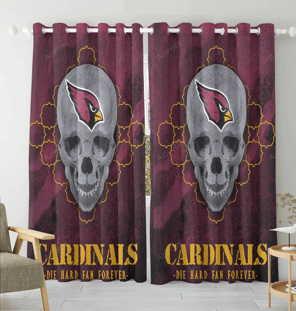 Arizona Cardinals Skull v1 Blackout Window Curtain 2 Panels For Living Room Bed Room Gift For Fan