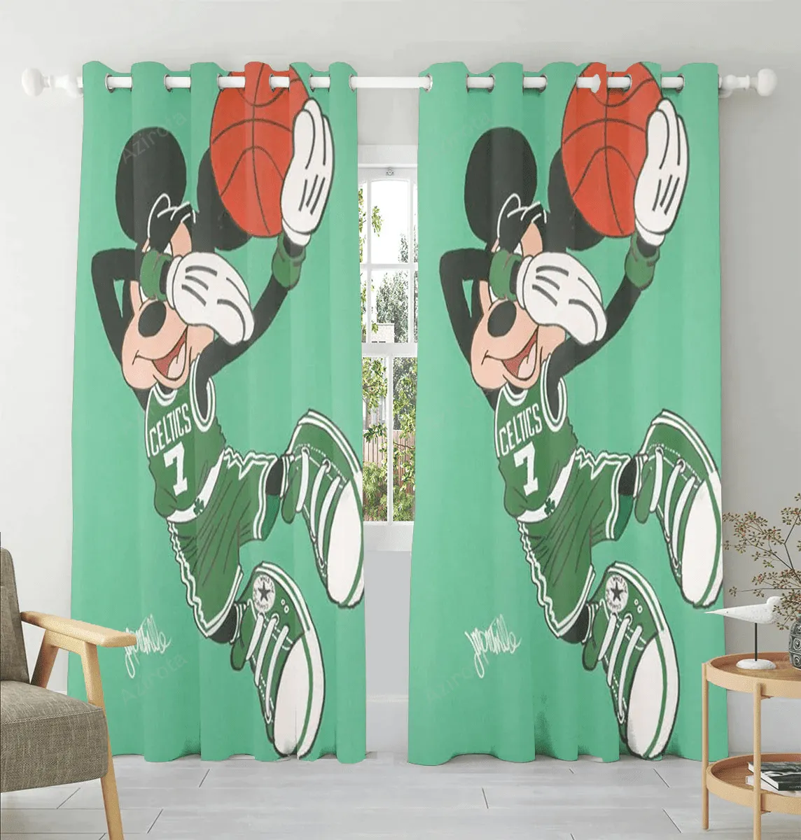 Boston Celtics Mickey Playing Window Curtain