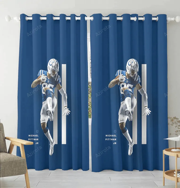 Indianapolis Colts Michael Pittman Jr1 Blackout Window Curtain 2 Panels For Living Room Bed Room Gift For Fan