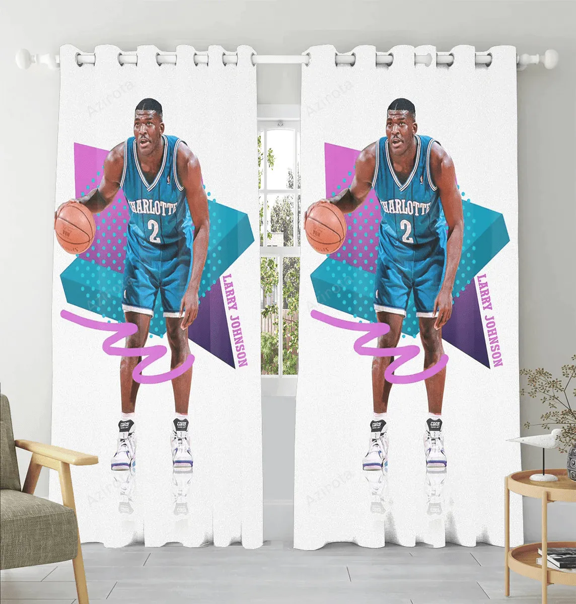 Charlotte Hornets Larry Johnson3 Window Curtain