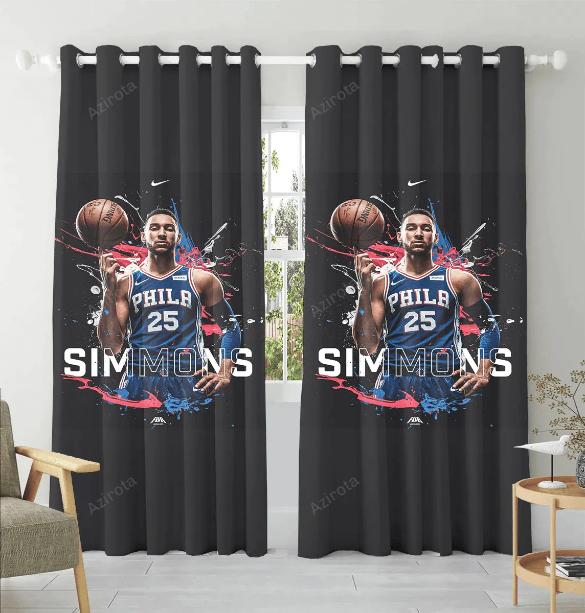 Philadelphia 76ers Ben Simmons Colorwater Window Curtain Gift For Fans
