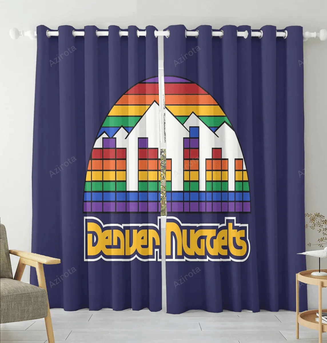 Denver Nuggets Fullcolor Purple Blackout Window Curtain 2 Panels For Living Room Bed Room Gift For Fan