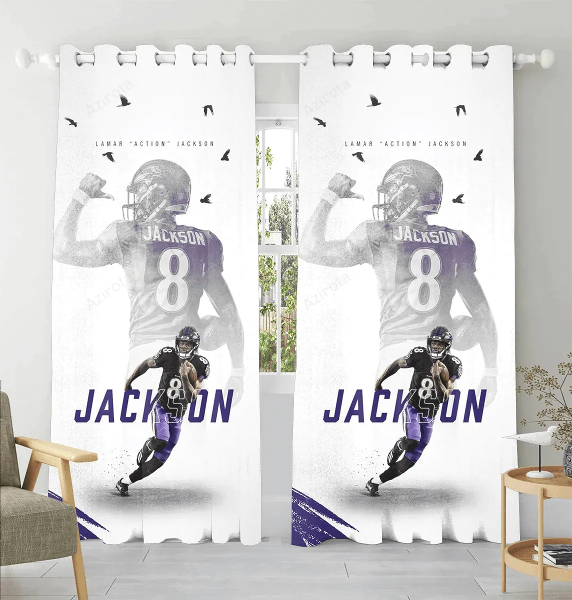 Baltimore Ravens Lamar Jackson 8 v16 Window Curtain