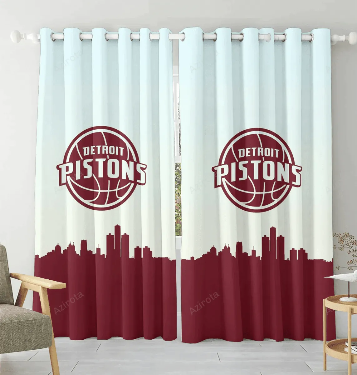 Detroit Pistons Red City Blackout Window Curtain 2 Panels For Living Room Bed Room Gift For Fan