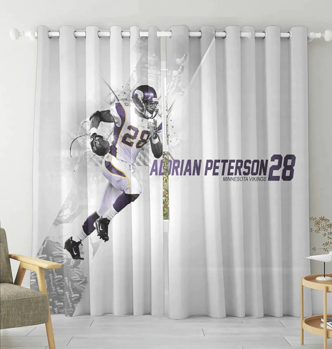Minnesota Vikings Adrian Peterson 28 v2 Blackout Window Curtain 2 Panels For Living Room Bed Room Gift For Fan