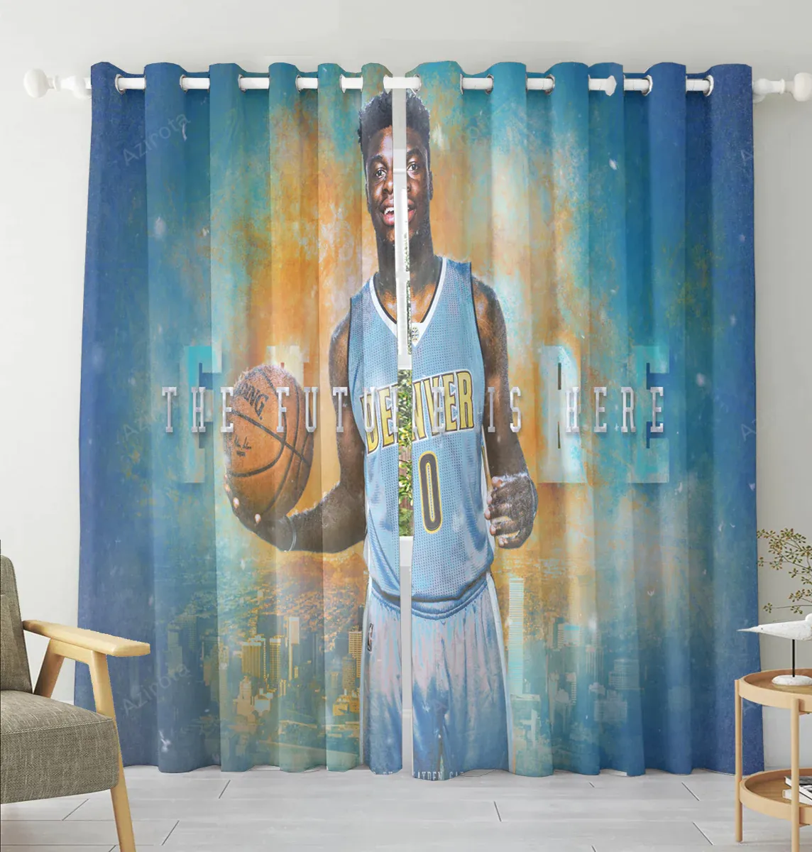 Denver Nuggets Emmanuel Mudiay2 Blackout Window Curtain 2 Panels For Living Room Bed Room Gift For Fan