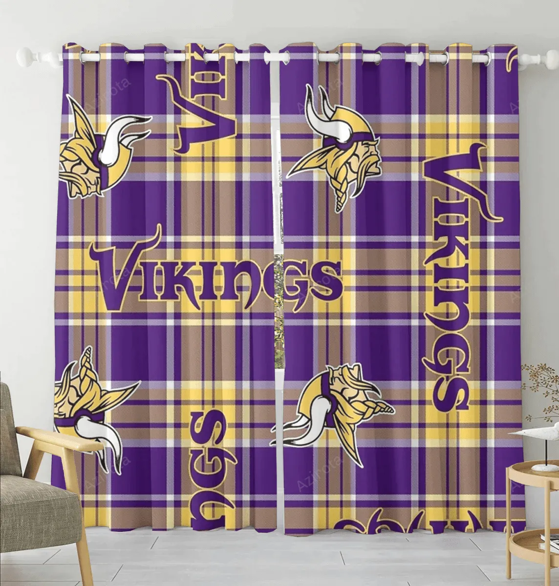 Minnesota Vikings Emblem v12 Blackout Window Curtain 2 Panels For Living Room Bed Room Gift For Fan