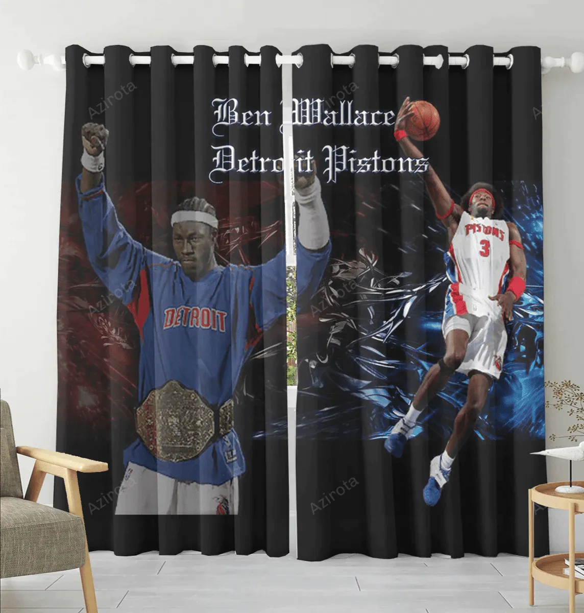 Detroit Pistons Ben Wallace1 Blackout Window Curtain 2 Panels For Living Room Bed Room Gift For Fan