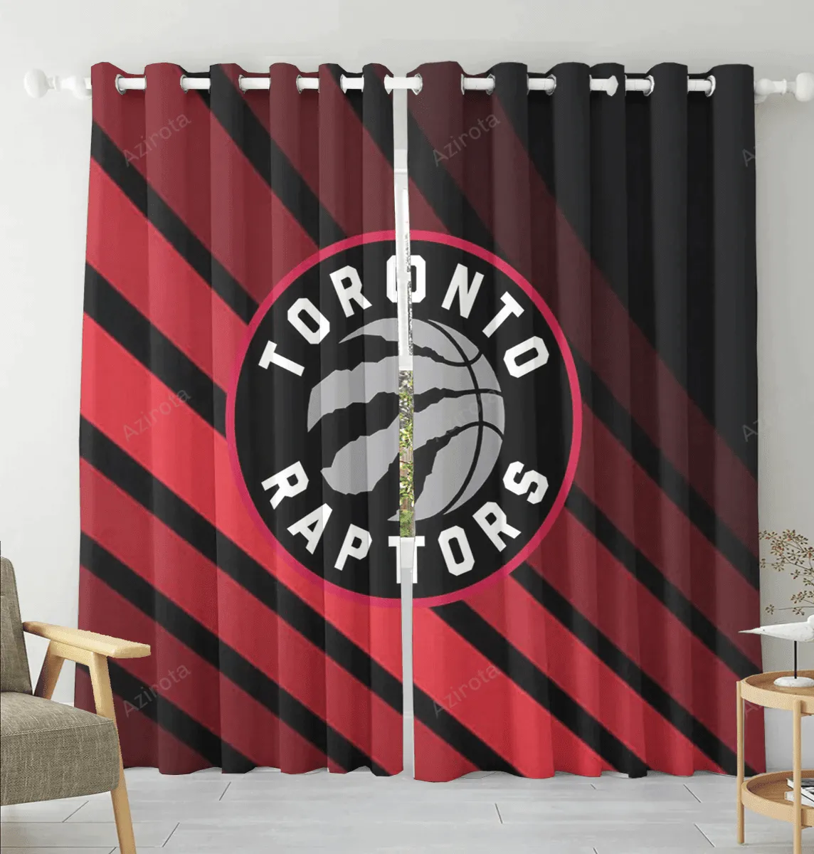 Toronto Raptors Red Black Blackout Window Curtain 2 Panels For Living Room Bed Room Gift For Fan