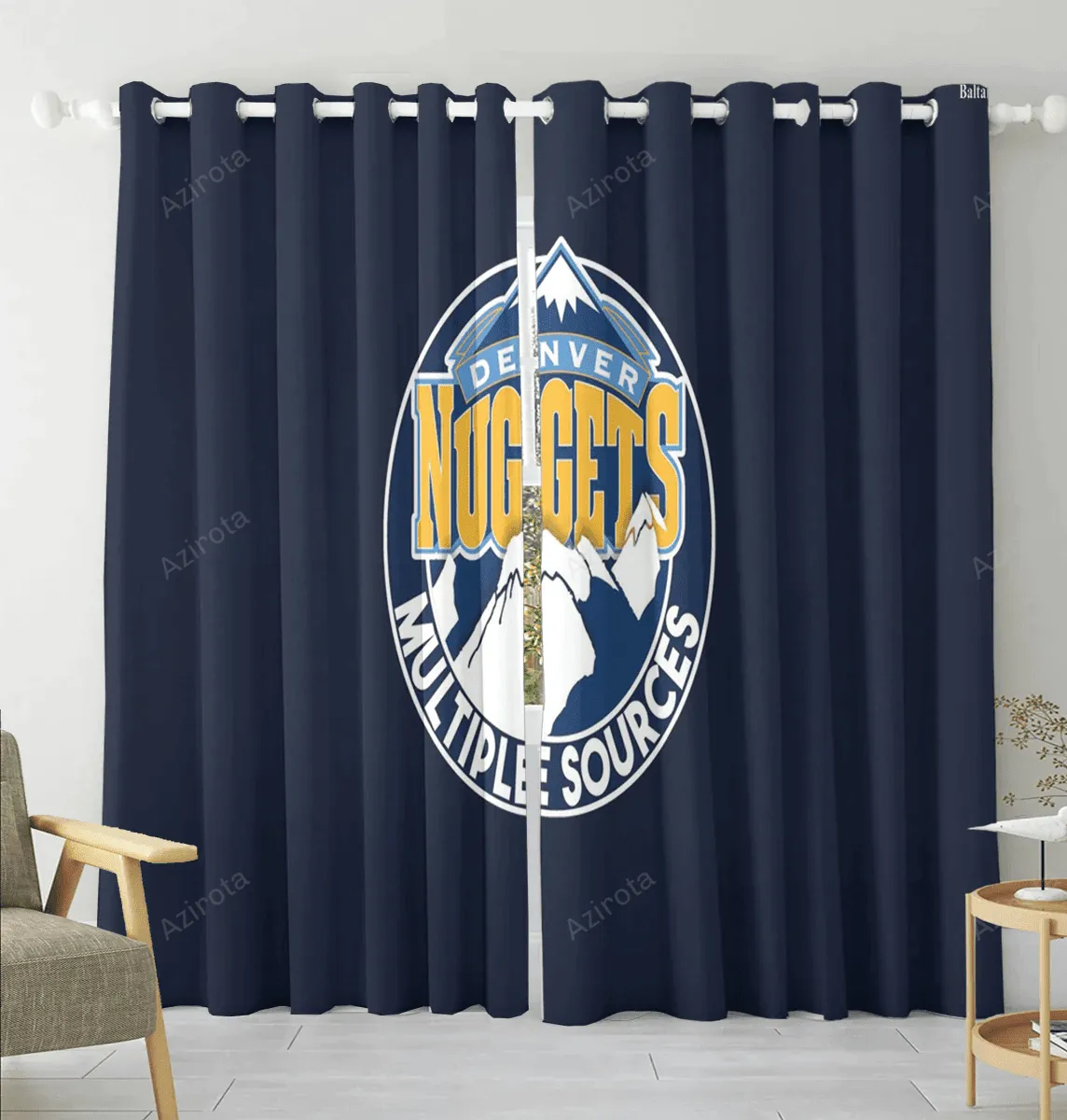 Denver Nuggets Navy Blackout Window Curtain 2 Panels For Living Room Bed Room Gift For Fan
