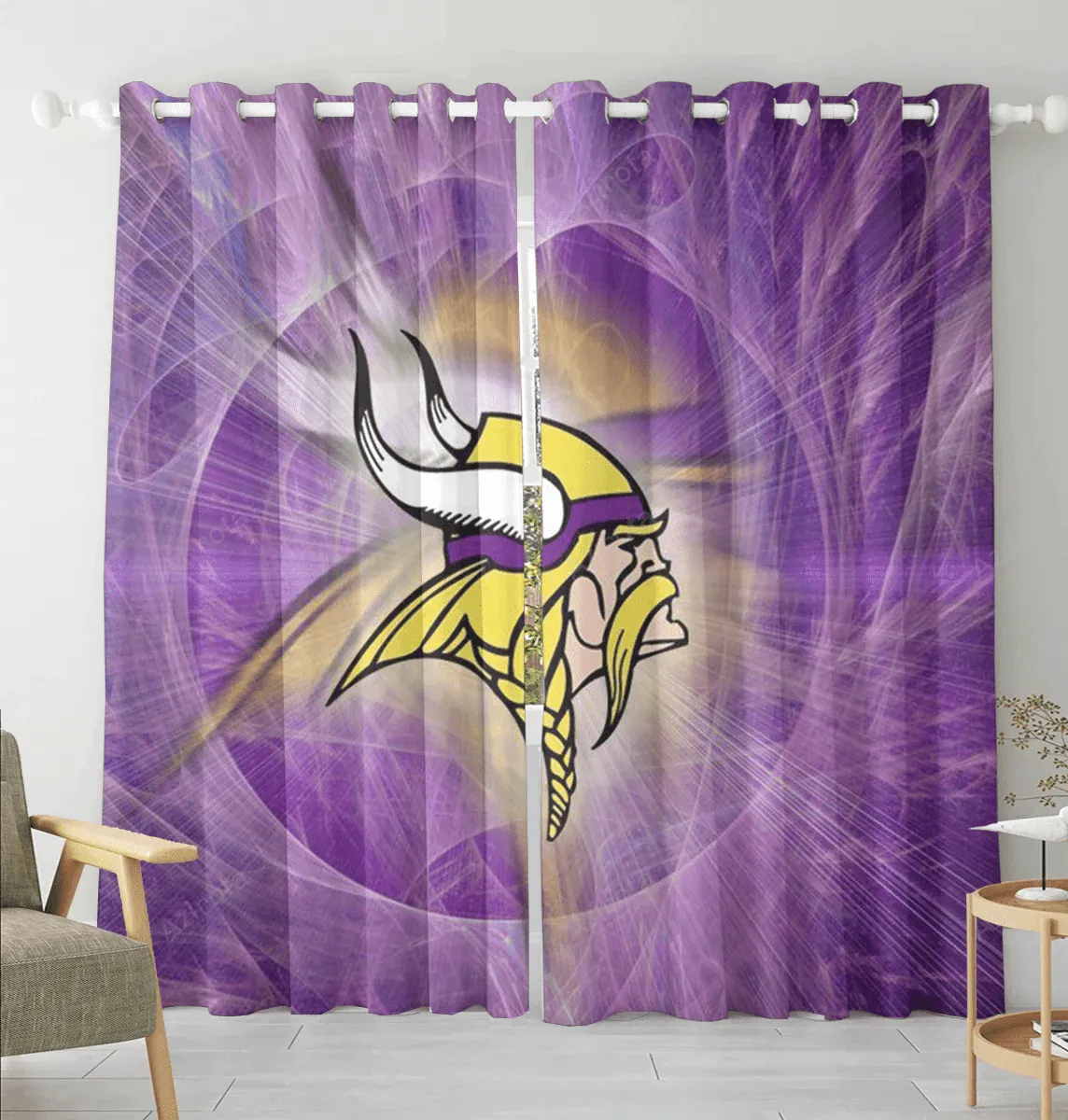 Minnesota Vikings Emblem v2 Blackout Window Curtain 2 Panels For Living Room Bed Room Gift For Fan