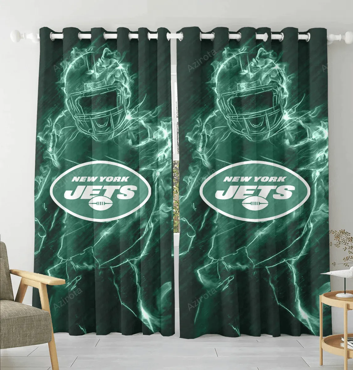 New York Jets Legend Blackout Window Curtain 2 Panels For Living Room Bed Room Gift For Fan
