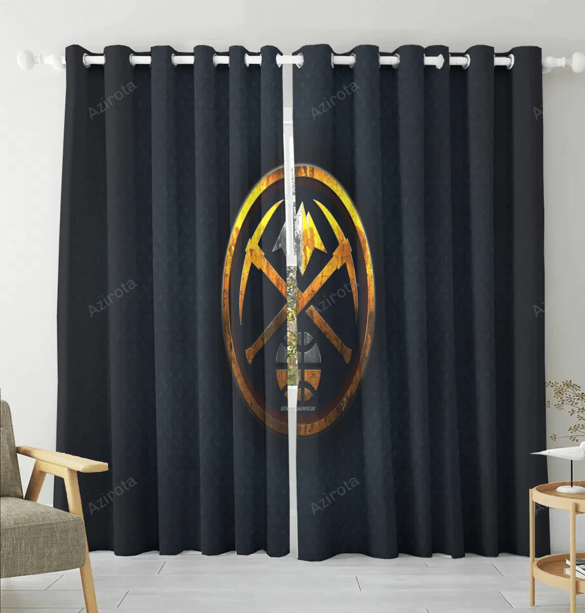 Denver Nuggets Golden Black Metal Blackout Window Curtain 2 Panels For Living Room Bed Room Gift For Fan