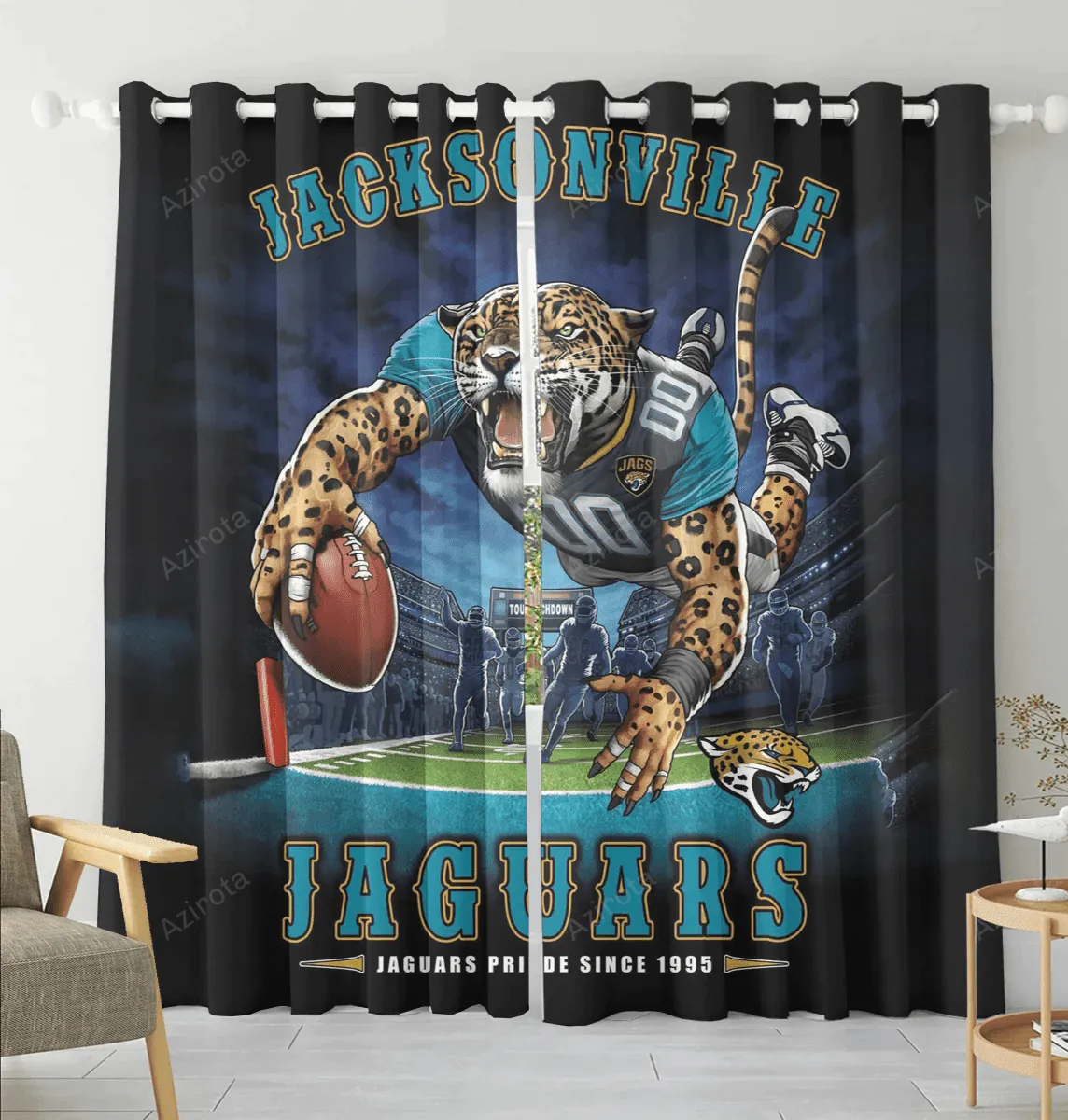Jacksonville Jaguars Mascot v2 Blackout Window Curtain 2 Panels For Living Room Bed Room Gift For Fan