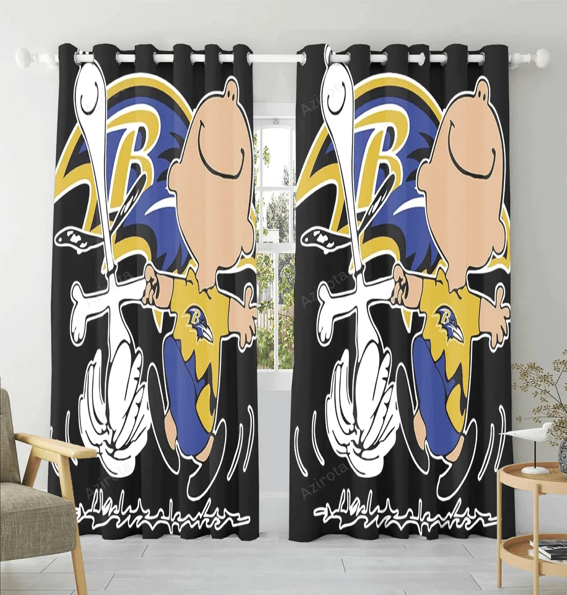 Baltimore Ravens Snoopy And Charlie Brown v2 Window Curtain