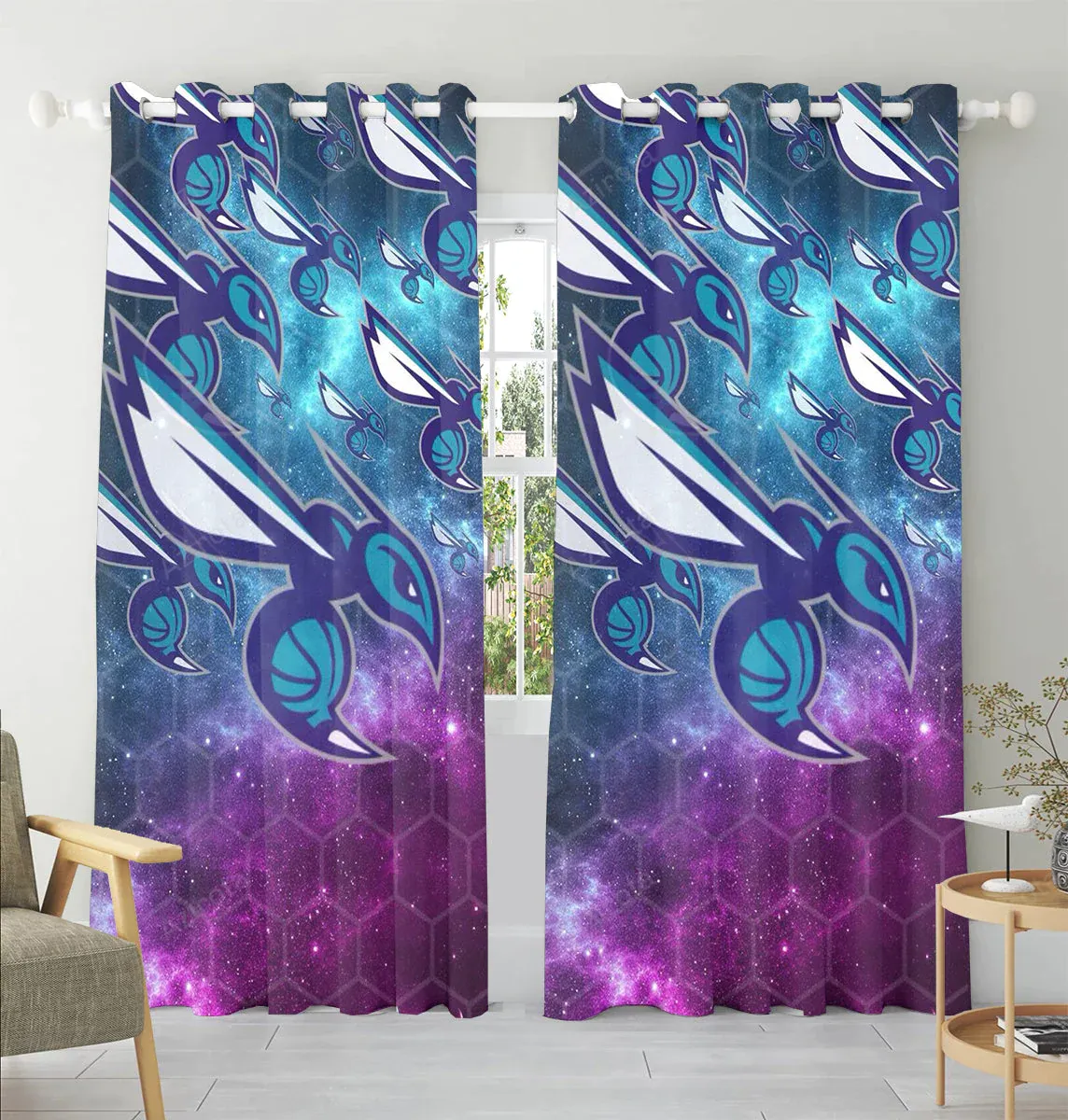 Charlotte Hornets Logo Hive Galaxy Window Curtain