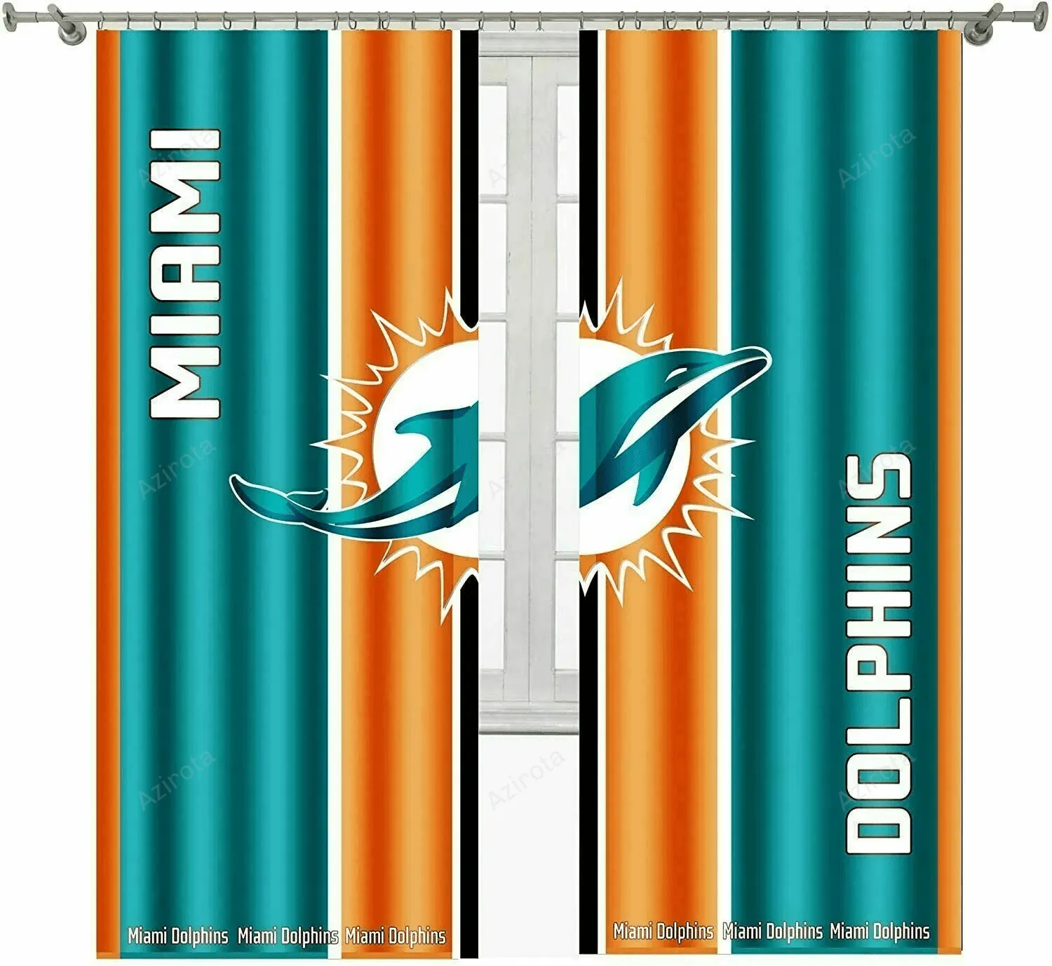 Miami Dolphins America Logo 16 Blackout Window Curtain 2 Panels For Living Room Bed Room Gift For Fan