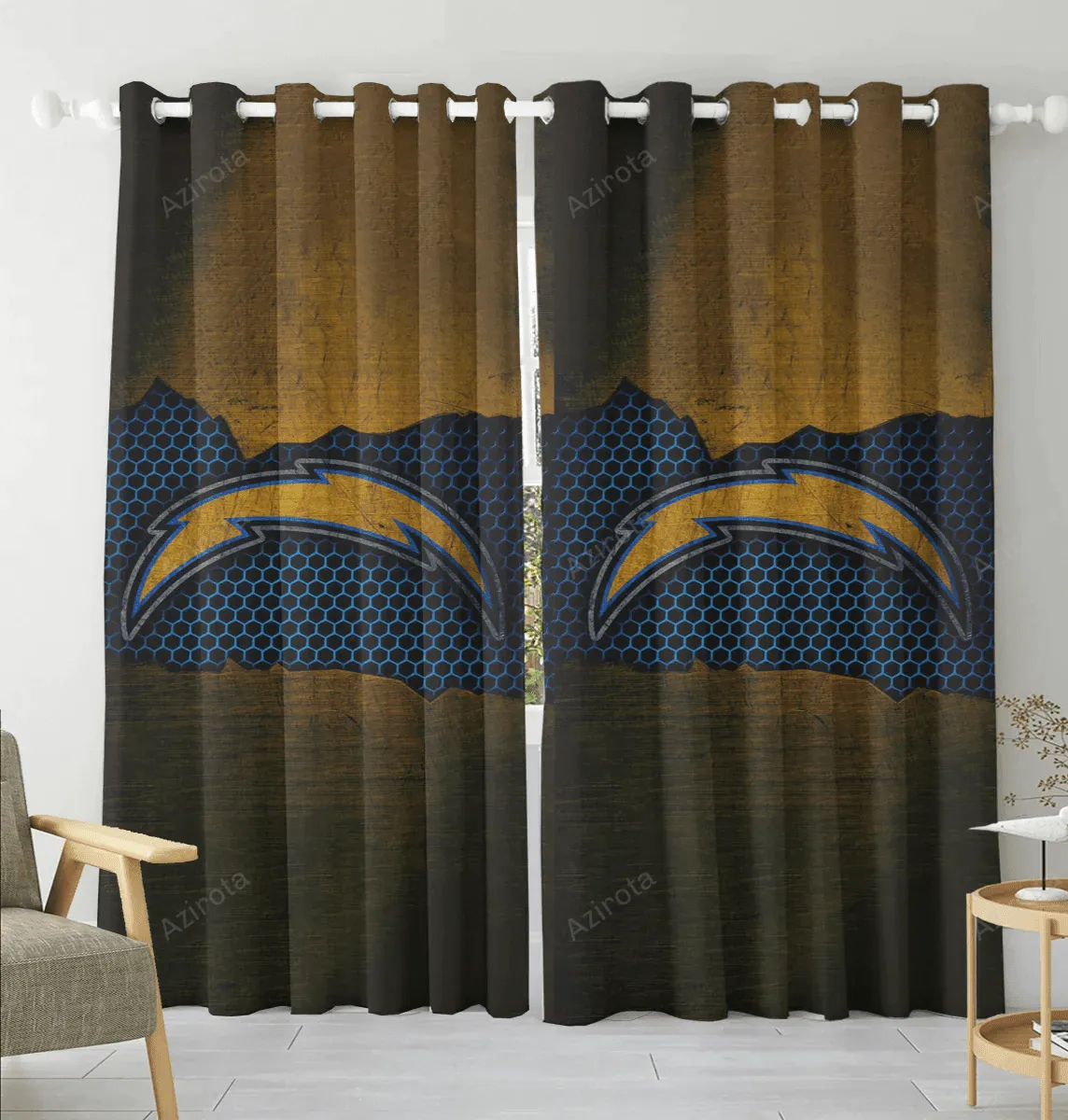 Los Angeles Chargers Emblem v16 Blackout Window Curtain 2 Panels For Living Room Bed Room Gift For Fan