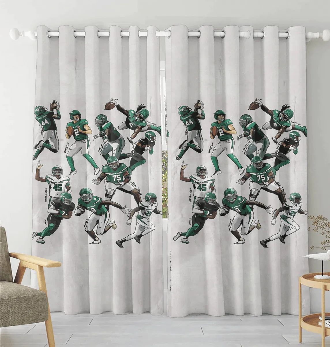 New York Jets Players v28 Blackout Window Curtain 2 Panels For Living Room Bed Room Gift For Fan