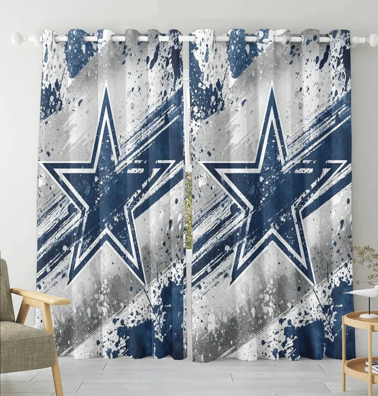 Dallas Cowboys Painting Gray White Star Blackout Window Curtain 2 Panels For Living Room Bed Room Gift For Fan