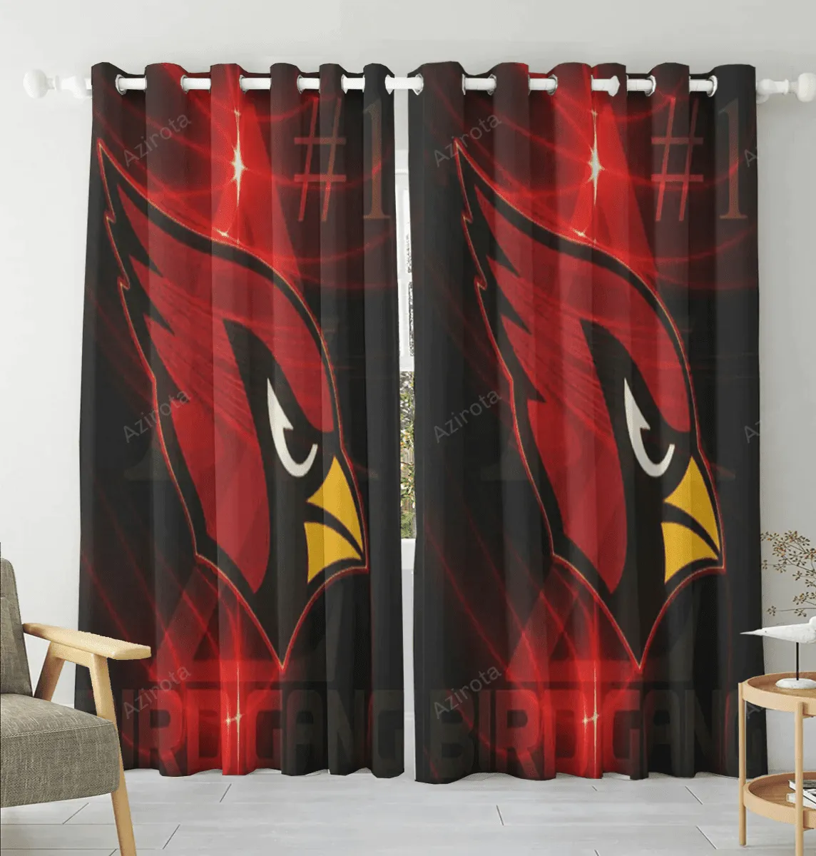 Arizona Cardinals Logo Bird Gang Blackout Window Curtain 2 Panels For Living Room Bed Room Gift For Fan