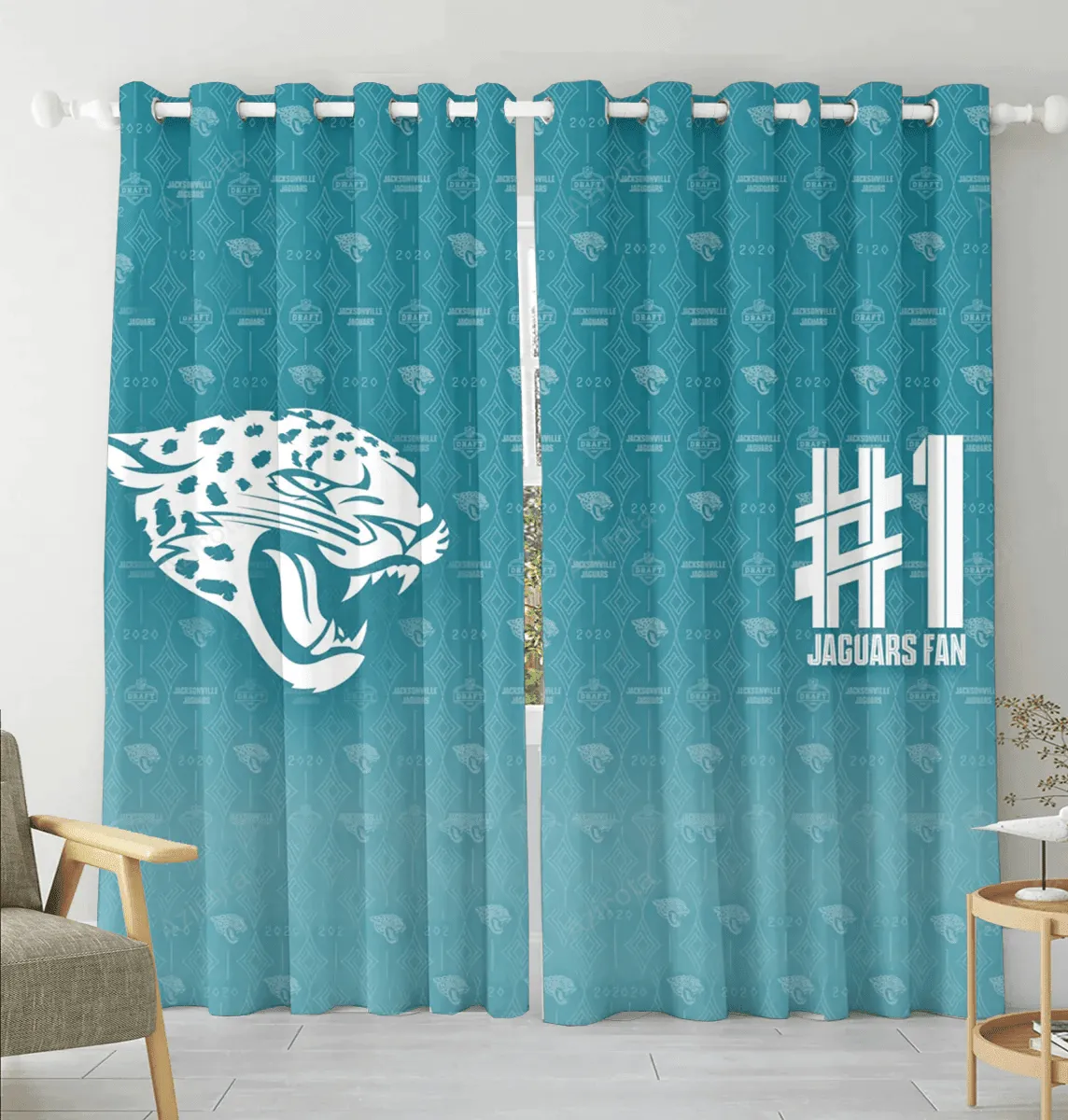 Jacksonville Jaguars Emblem v13 Blackout Window Curtain 2 Panels For Living Room Bed Room Gift For Fan