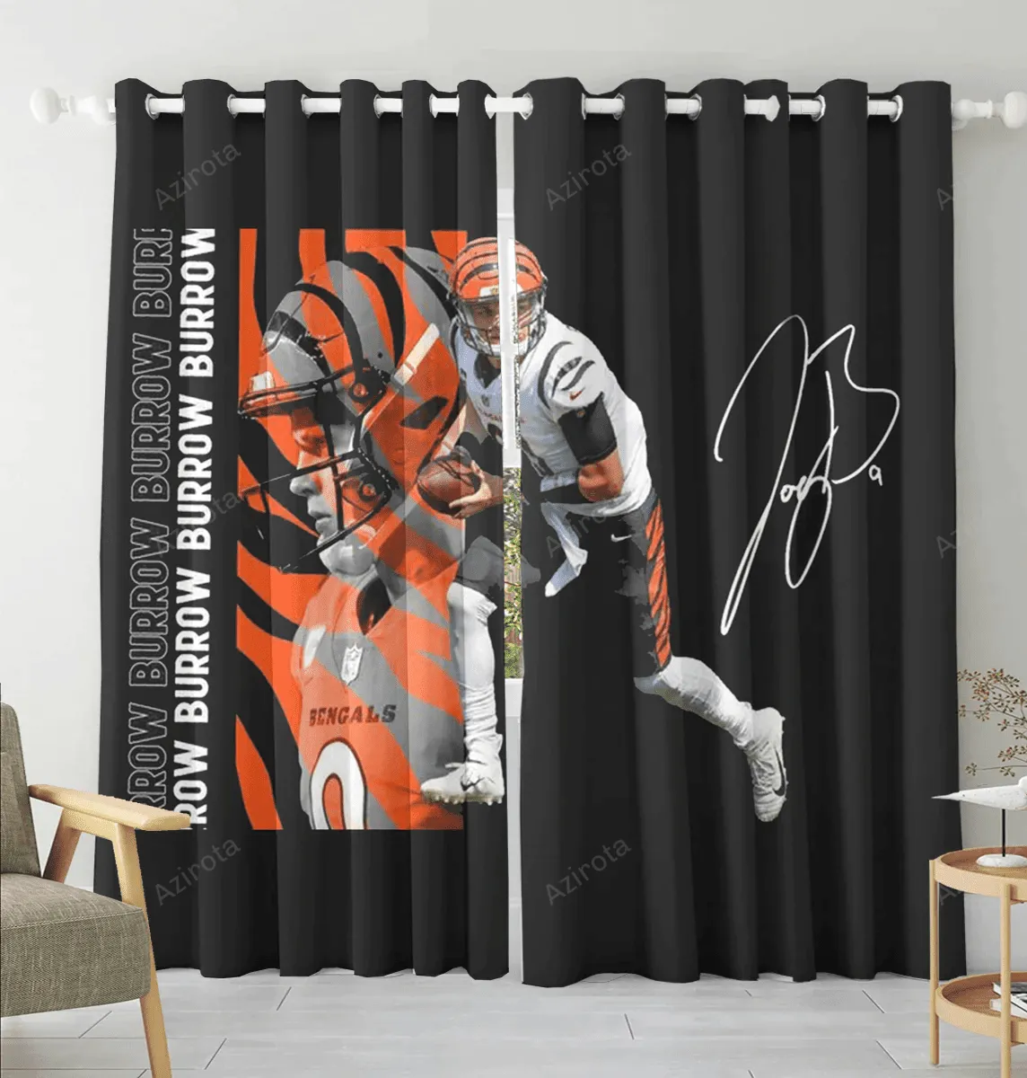 Cincinnati Bengals Joe Burrow 9 v2 Blackout Window Curtain 2 Panels For Living Room Bed Room Gift For Fan
