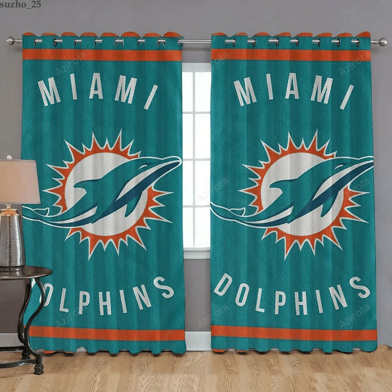 Miami Dolphins America Logo 12 Blackout Window Curtain 2 Panels For Living Room Bed Room Gift For Fan