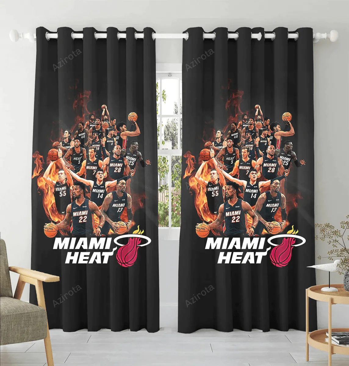 Miami Heat All Players Fire Window Curtain
