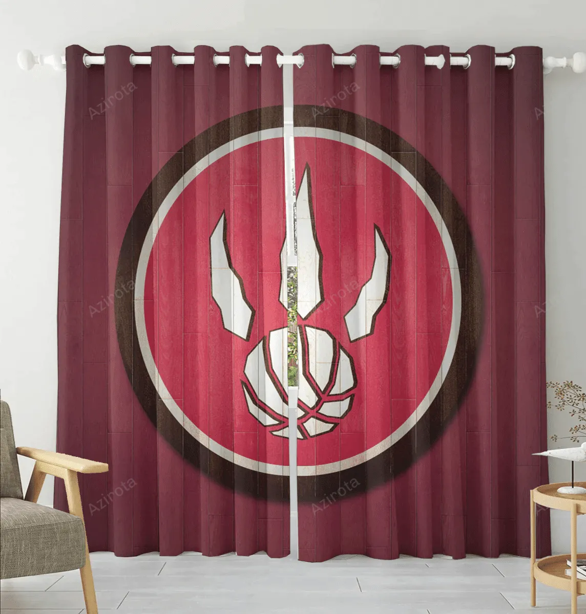 Toronto Raptors Circle Wood Blackout Window Curtain 2 Panels For Living Room Bed Room Gift For Fan