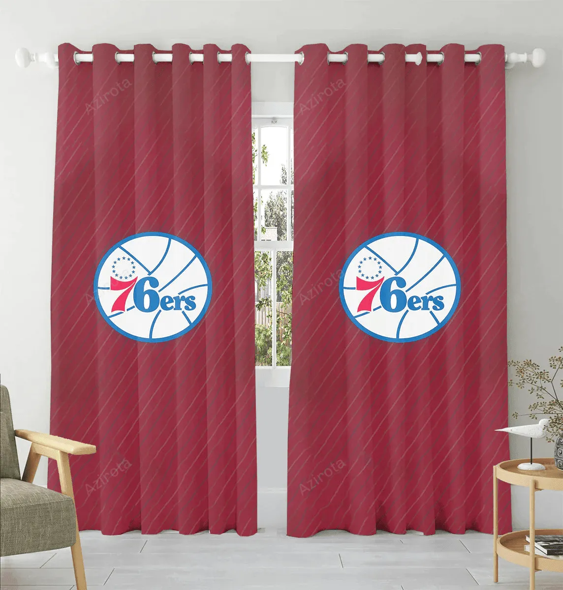 Philadelphia 76ers White Logo Red Window Curtain Gift For Fans