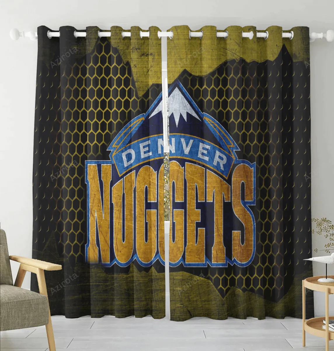 Denver Nuggets Yellow Hive Metal Blackout Window Curtain 2 Panels For Living Room Bed Room Gift For Fan