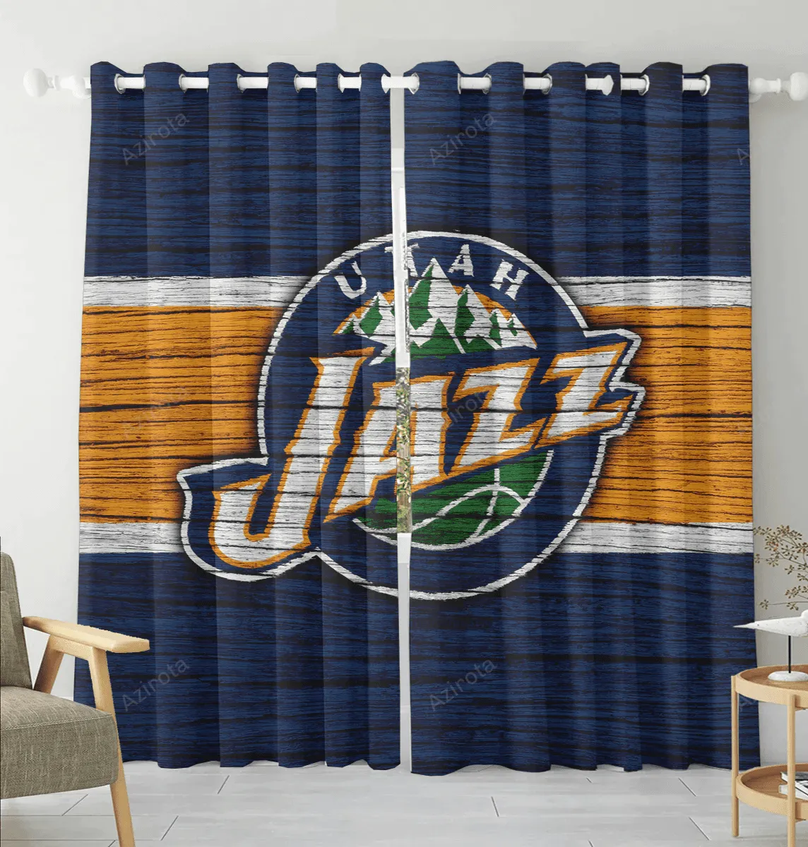 Utah Jazz Emblem v7 Blackout Window Curtain 2 Panels For Living Room Bed Room Gift For Fan