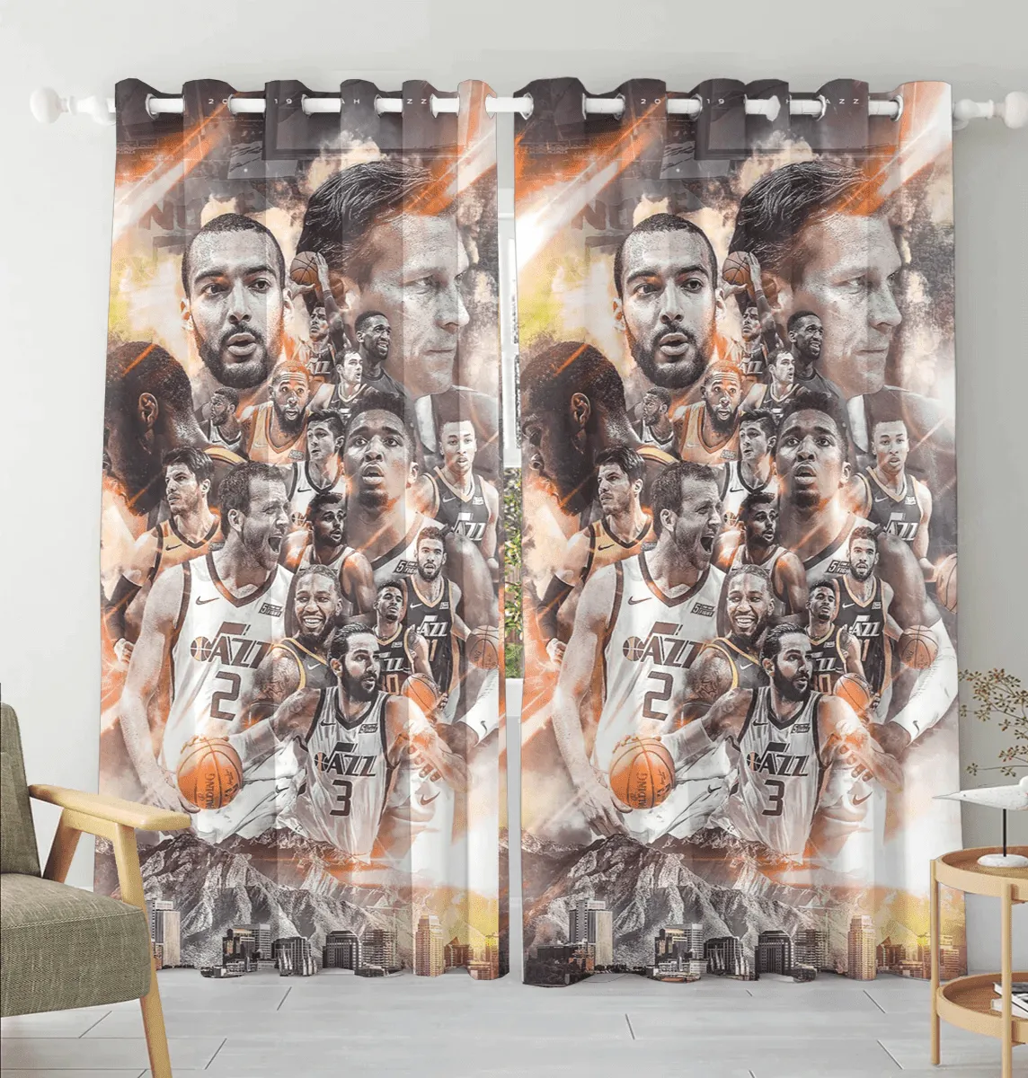 Utah Jazz Players v28 Blackout Window Curtain 2 Panels For Living Room Bed Room Gift For Fan