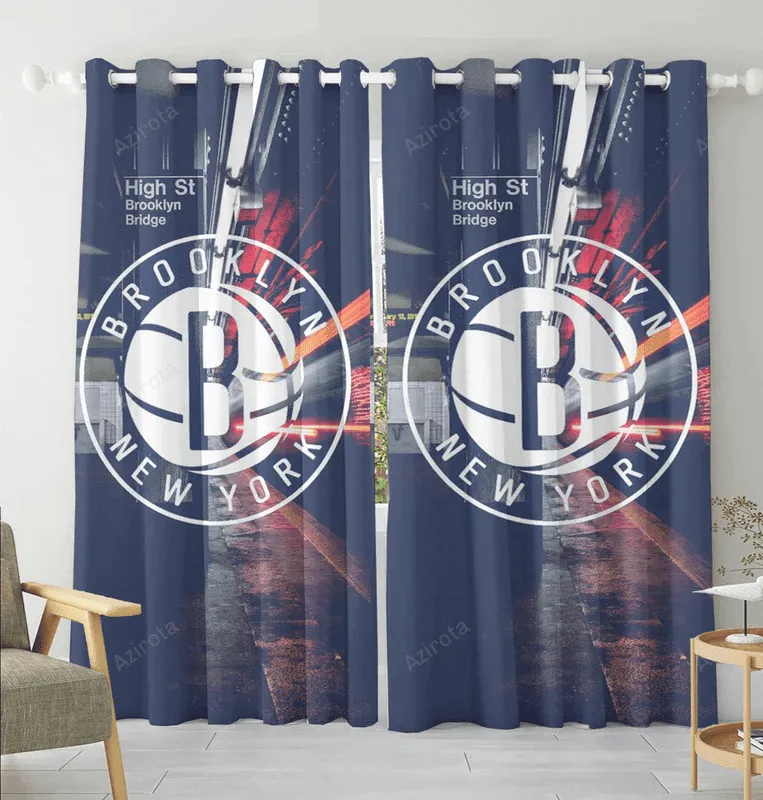 Brooklyn Nets Ball Subway Station Blackout Window Curtain 2 Panels For Living Room Bed Room Gift For Fan