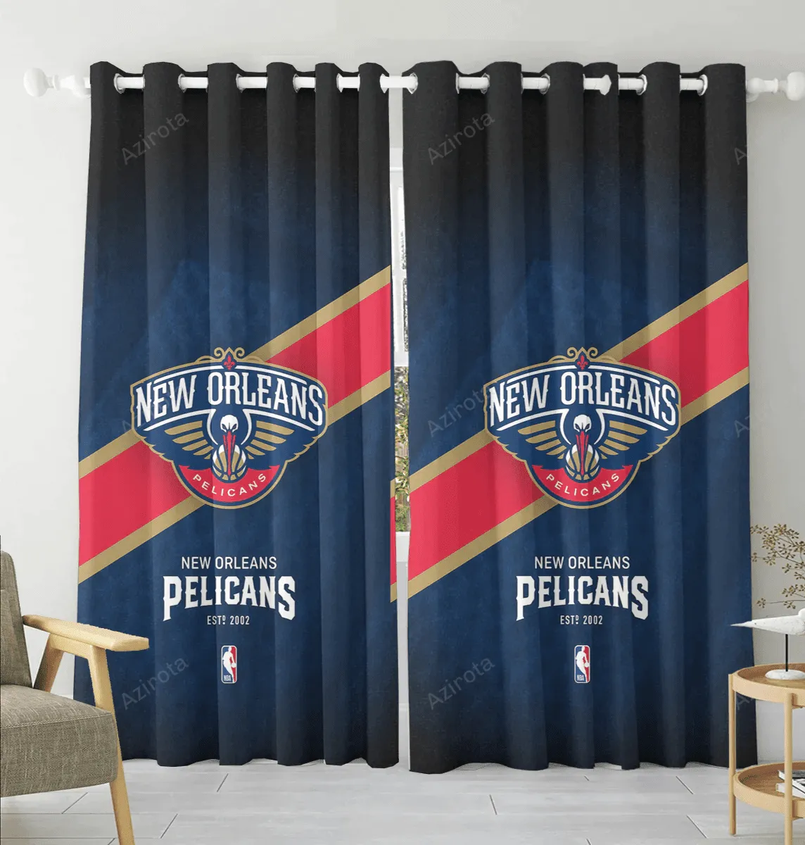New Orleans Pelicans Emblem v4 Blackout Window Curtain 2 Panels For Living Room Bed Room Gift For Fan
